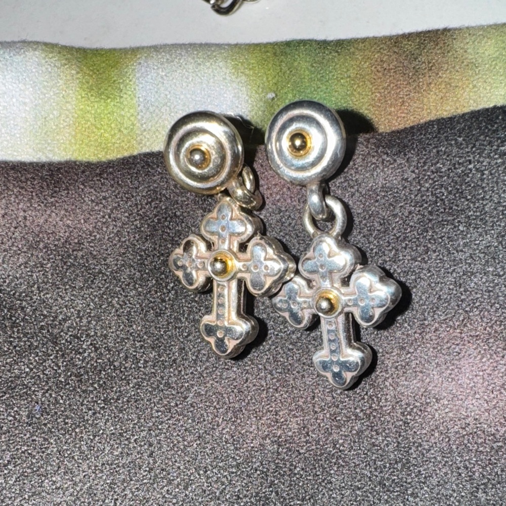 Brighton Silver and Gold Cross Earrings